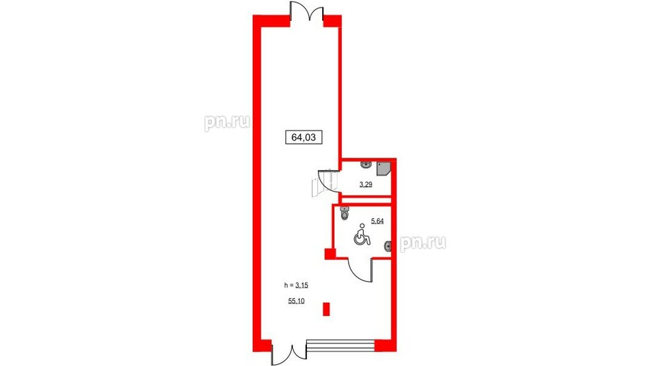 Помещение в ЖК ID Светлановский, 64.03 м², 1 этаж