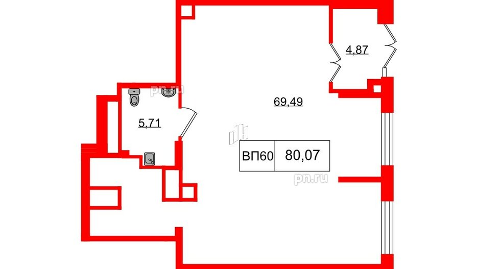 Помещение в ЖК Наука, 80.07 м², 1 этаж