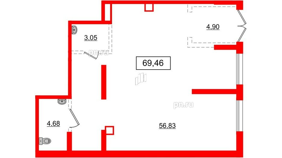 Помещение в ЖК Аквилон Leaves, 69.46 м², 1 этаж