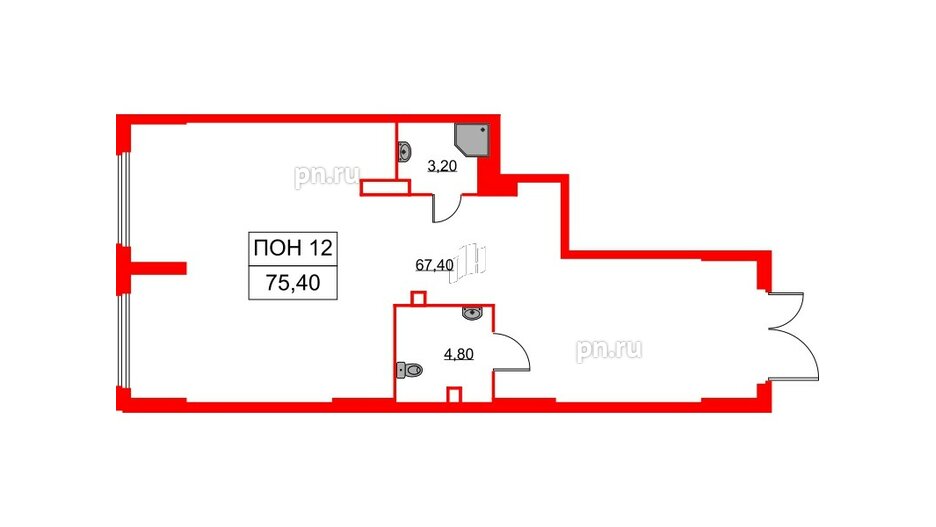 Помещение в ЖК Аэронавт, 75.4 м², 1 этаж