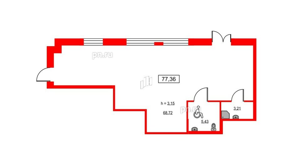 Помещение в ЖК ID Светлановский, 77.36 м², 1 этаж