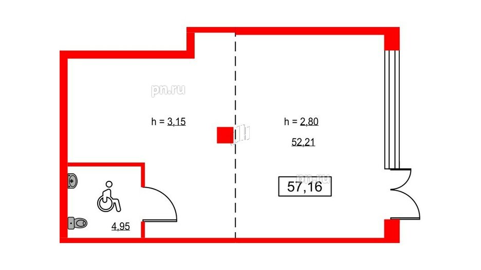 Помещение в ЖК ID Светлановский, 57.16 м², 1 этаж