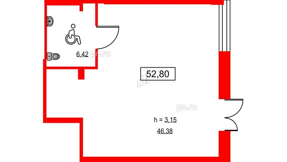 Помещение в ЖК ID Светлановский, 52.8 м², 1 этаж