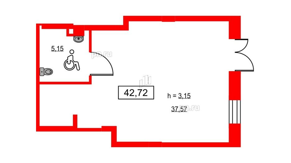 Помещение в ЖК ID Светлановский, 42.72 м², 1 этаж