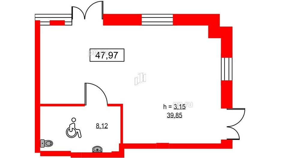 Помещение в ЖК ID Светлановский, 47.97 м², 1 этаж