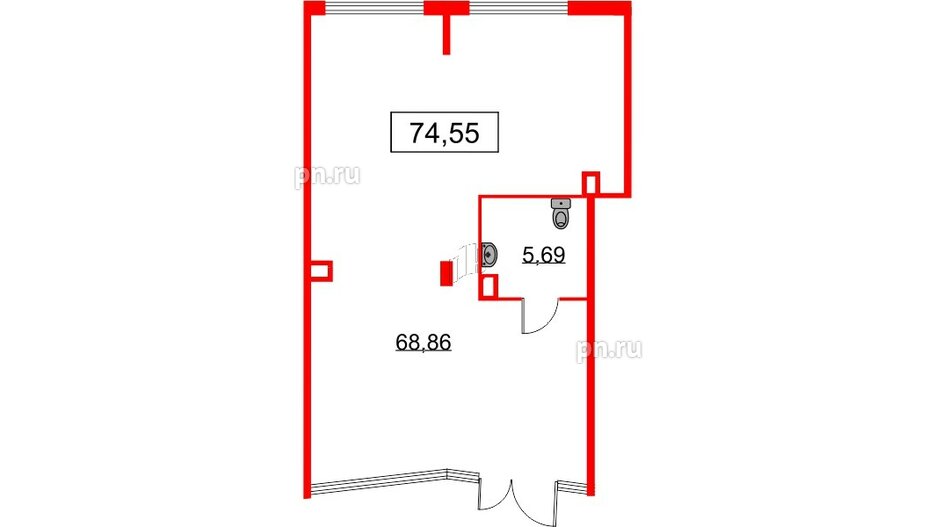 Помещение в ЖК Glorax Premium Василеостровский, 74.55 м², 1 этаж