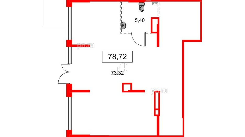 Помещение в ЖК Аквилон All in 3.0, 78.72 м², 1 этаж