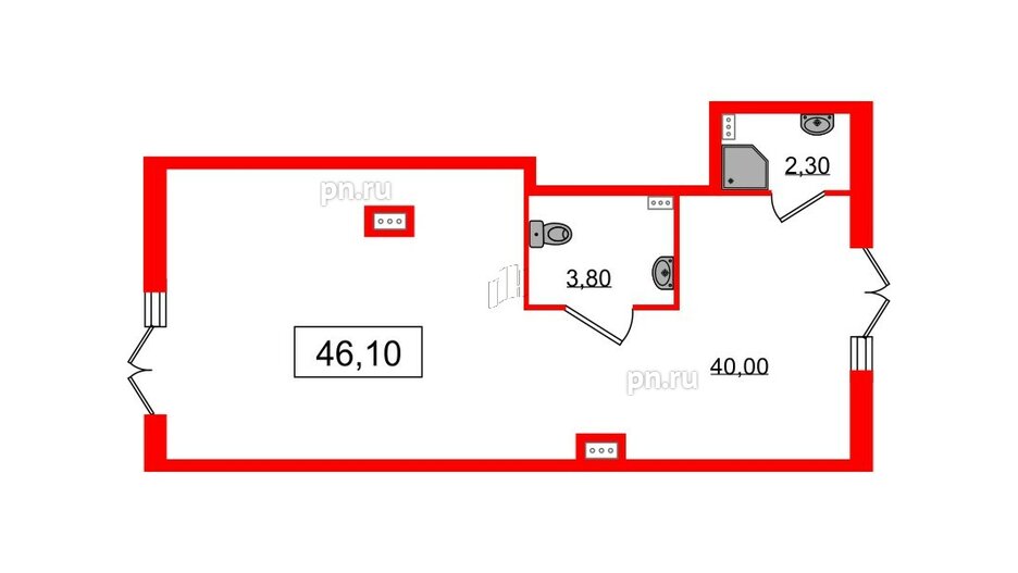 Помещение в ЖК Монография, 46.1 м², 1 этаж