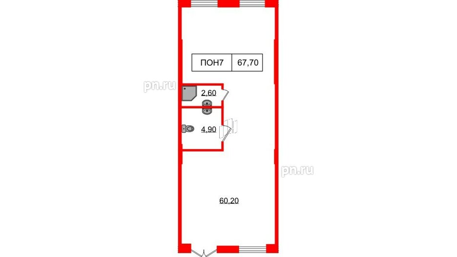 Помещение в ЖК Шкиперский, 19, 67.7 м², 1 этаж