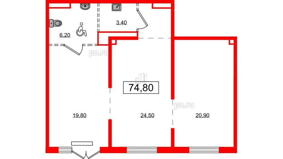 Помещение в ЖК Цветной город, 74.8 м², 1 этаж