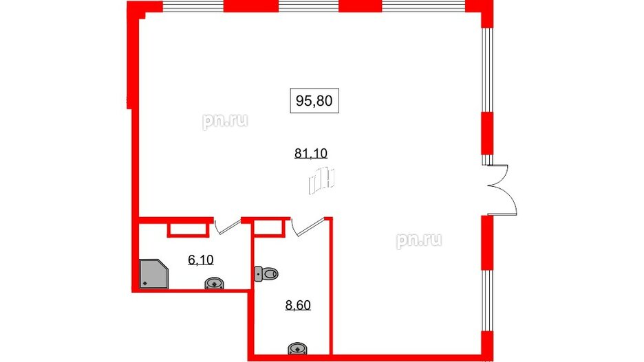 Помещение в ЖК Лермонтовский 54, 95.8 м², 1 этаж