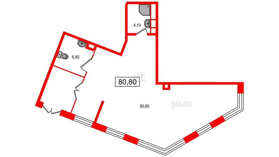 Помещение в ЖК ЛДМ, 80.8 м², 1 этаж