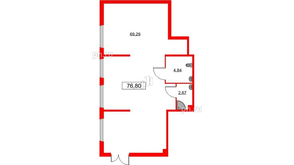 Помещение в ЖК GloraX Парголово, 76.8 м², 1 этаж