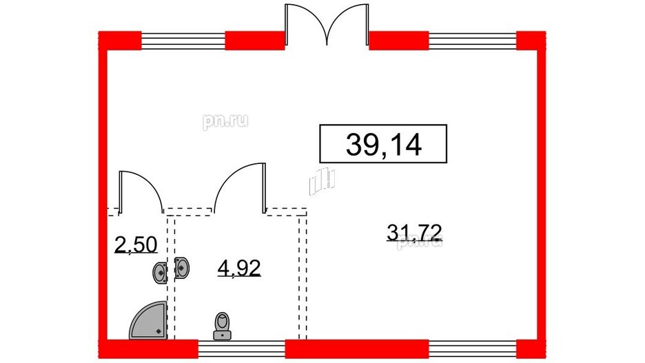 Помещение в ЖК GloraX Новоселье, 39.14 м², 1 этаж