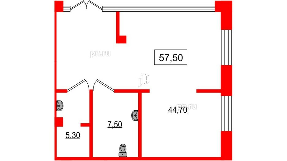 Помещение в ЖК Парусная 1, 57.5 м², 1 этаж