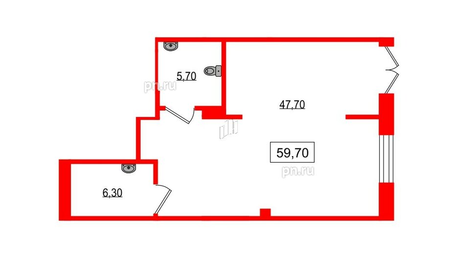 Помещение в ЖК Парусная 1, 59.7 м², 1 этаж