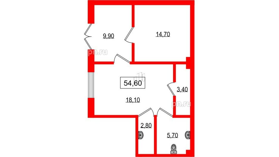 Помещение в ЖК Парусная 1, 54.6 м², 1 этаж