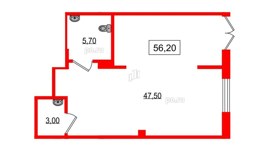 Помещение в ЖК Парусная 1, 56.2 м², 1 этаж