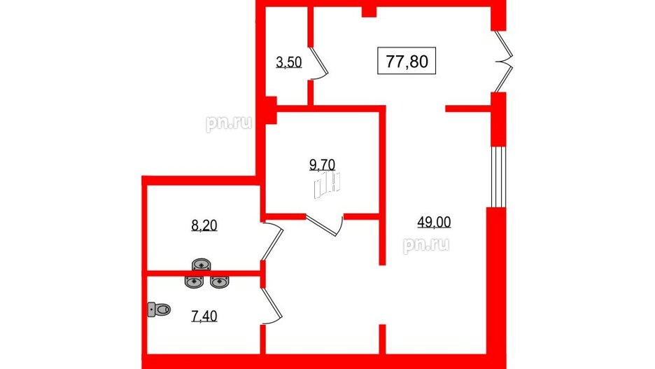 Помещение в ЖК Парусная 1, 77.8 м², 1 этаж