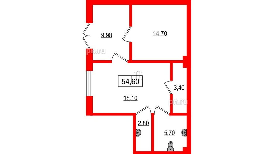 Помещение в ЖК Парусная 1, 54.6 м², 1 этаж