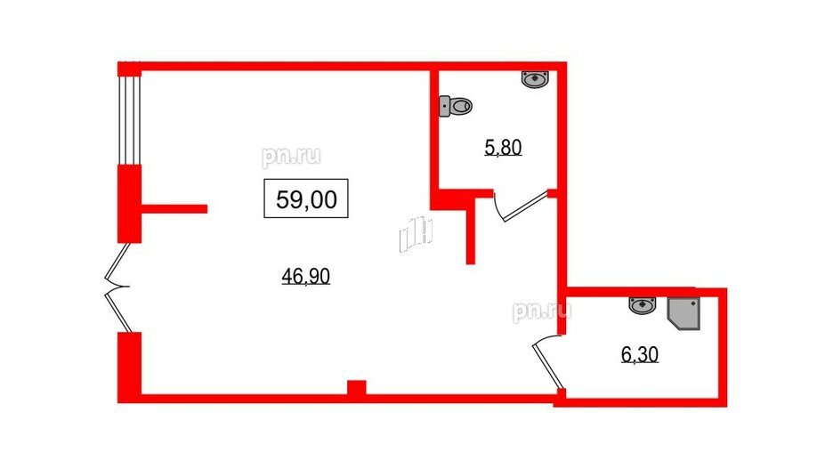 Помещение в ЖК Парусная 1, 59 м², 1 этаж