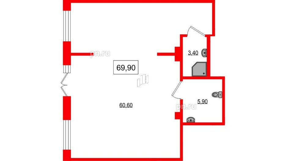 Помещение в ЖК Парусная 1, 69.9 м², 1 этаж