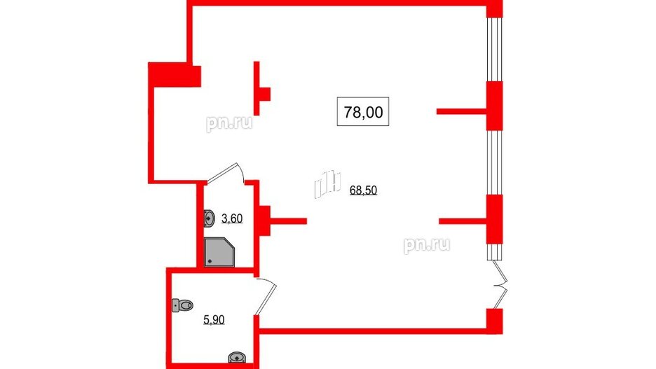 Помещение в ЖК Парусная 1, 78 м², 1 этаж