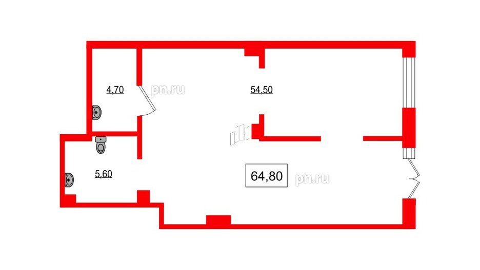 Помещение в ЖК Парусная 1, 64.8 м², 1 этаж