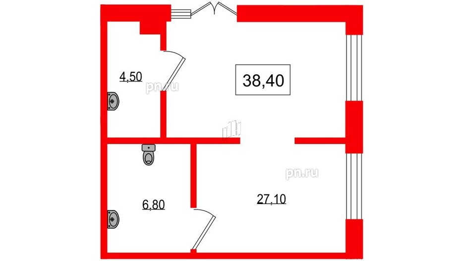 Помещение в ЖК Парусная 1, 38.4 м², 2 этаж