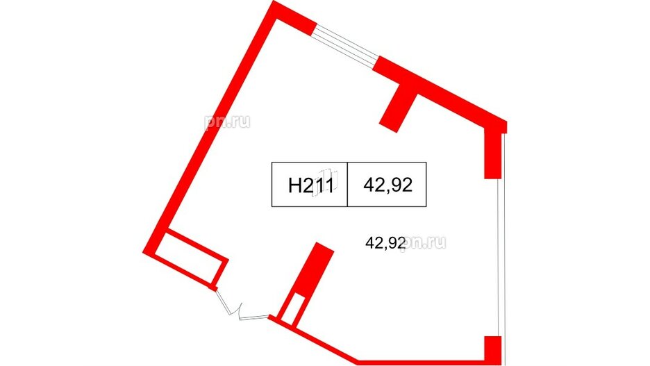 Помещение в ЖК Вертикаль на Московской (корп.2)., 42.92 м², 2 этаж