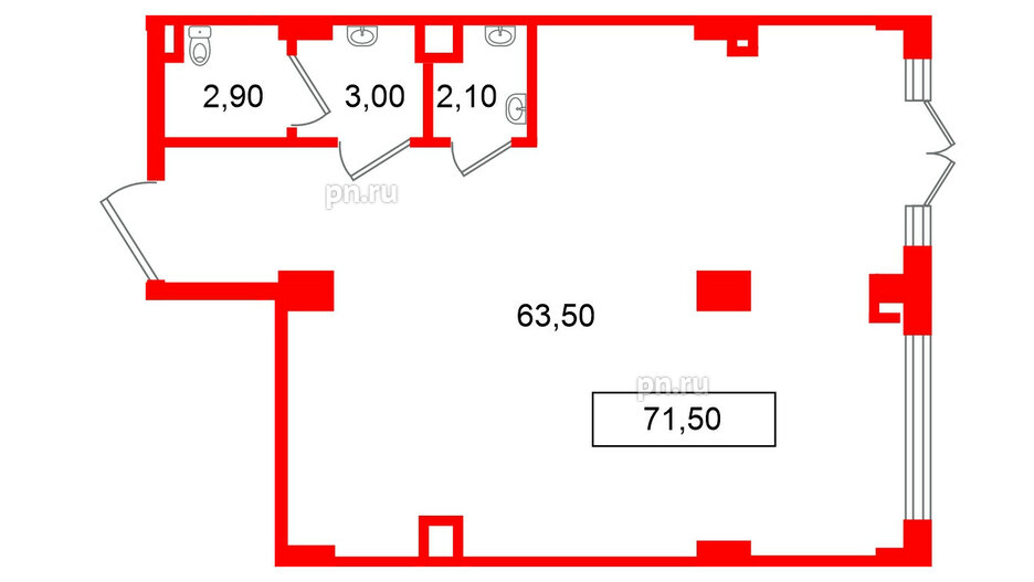 Помещение в ЖК Европейский парк, 71.5 м², 2 этаж