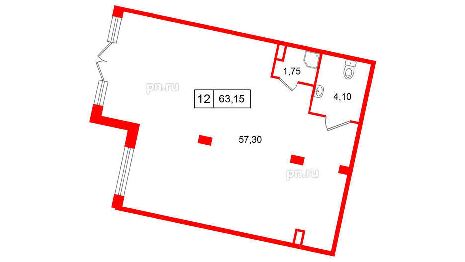 Помещение в ЖК «Дворцовый фасад╗, 63.15 м², 1 этаж
