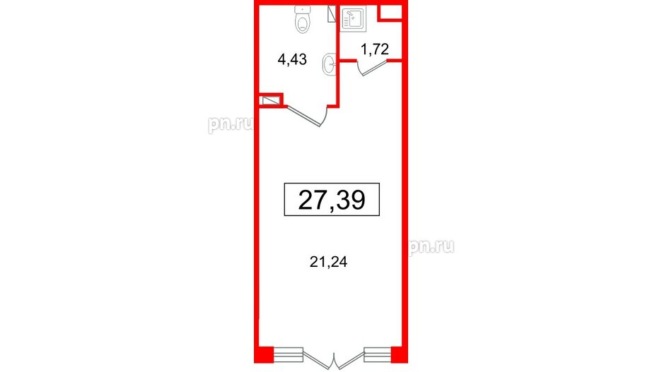 Помещение в ЖК «Дворцовый фасад», 27.39 м², 1 этаж
