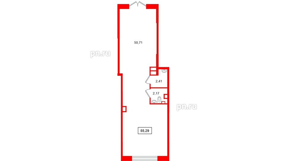 Помещение в ЖК «Парадный ансамбль», 55.29 м², 1 этаж