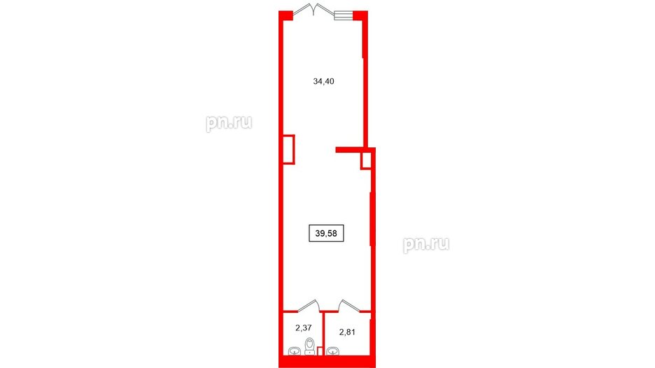 Помещение в ЖК «Парадный ансамбль», 39.58 м², 1 этаж
