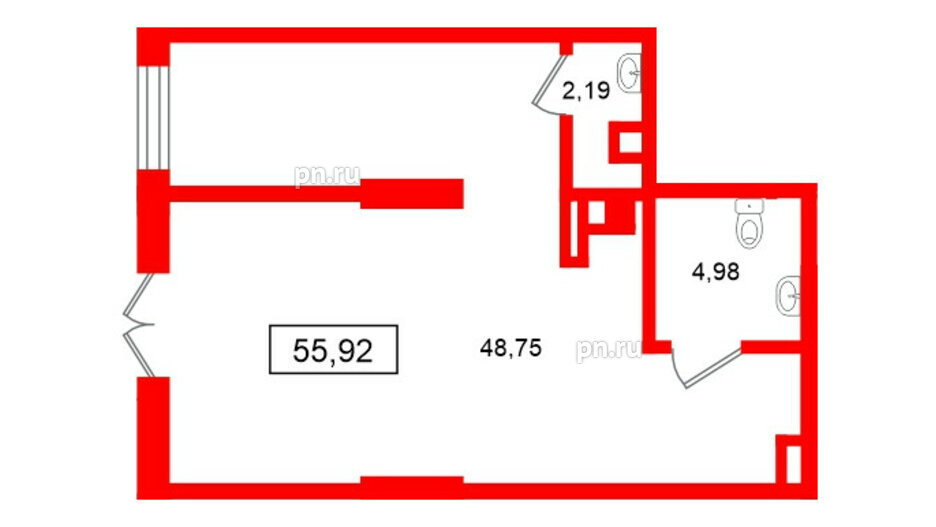 Помещение в ЖК Морская миля, 55.92 м², 1 этаж