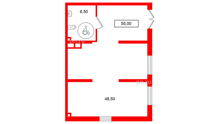 Помещение в ЖК Октябрьская набережная, 54.9 м², 1 этаж