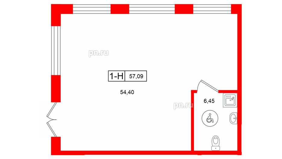 Помещение в ЖК Город спутник Южный., 57.09 м²