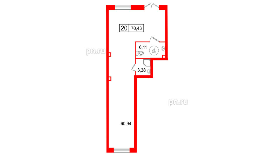 Помещение в ЖК Остров Первых, 70.43 м², 1 этаж