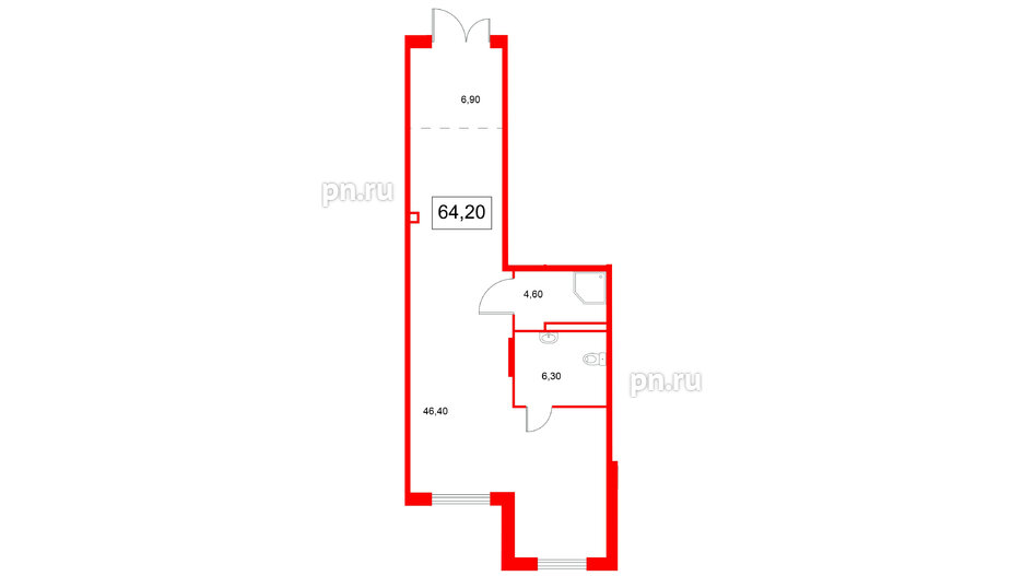 Помещение в ЖК Ягодное Река Парк, 64.2 м², 1 этаж