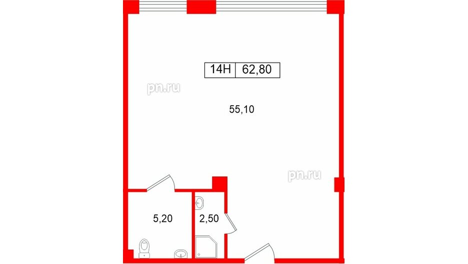 Помещение в ЖК Большая Охта., 62.8 м², 1 этаж