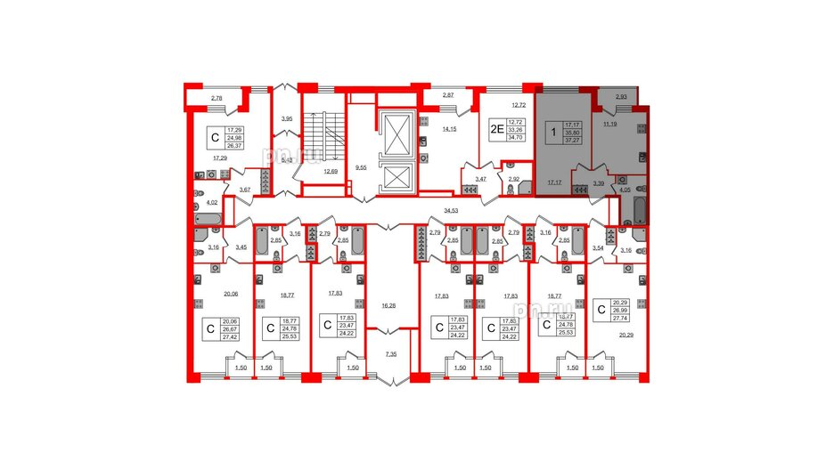 Квартира в ЖК FoRest Akvilon, 1 комнатная, 34.7 м², 1 этаж