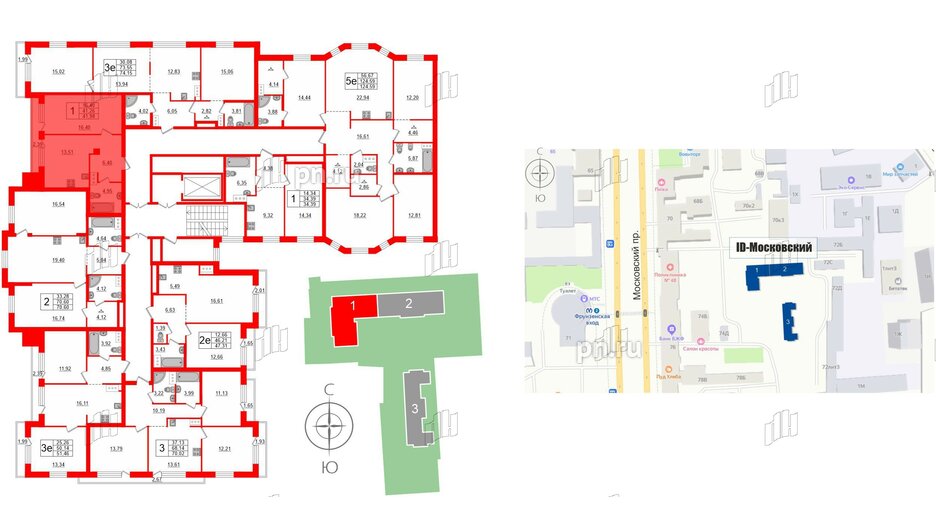 Квартира в ЖК ID Московский, 1 комнатная, 41.98 м², 3 этаж