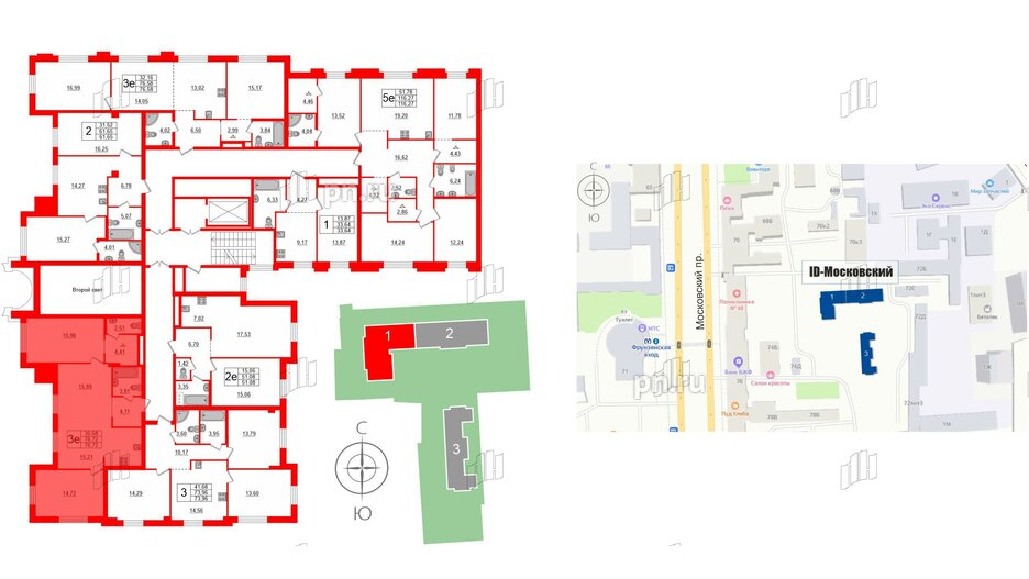 Квартира в ЖК ID Московский, 2 комнатная, 76.72 м², 2 этаж