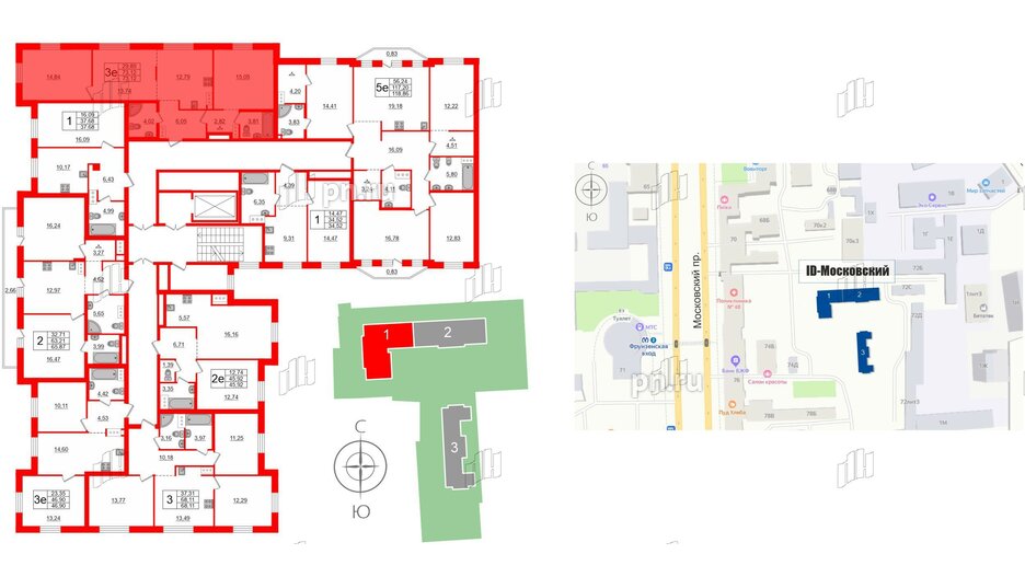 Квартира в ЖК ID Московский, 2 комнатная, 73.12 м², 7 этаж