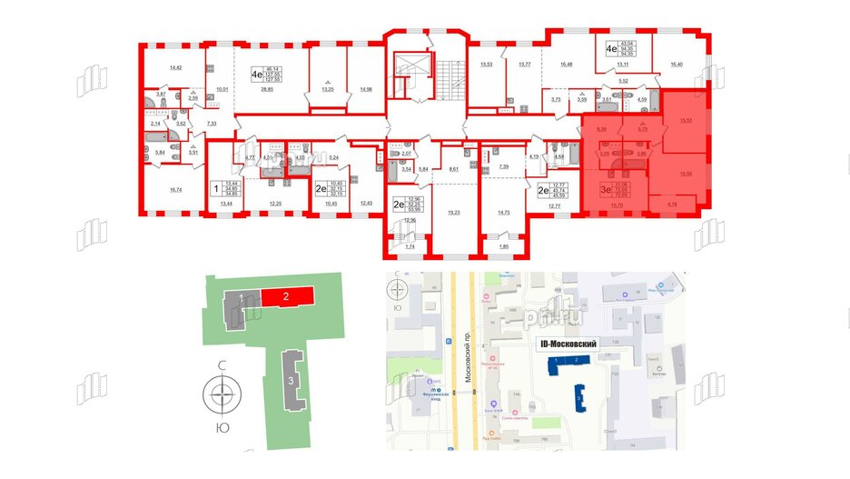 Квартира в ЖК ID Московский, 2 комнатная, 72.69 м², 8 этаж