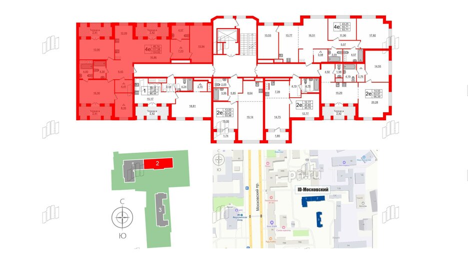 Квартира в ЖК ID Московский, 3 комнатная, 124.62 м², 9 этаж