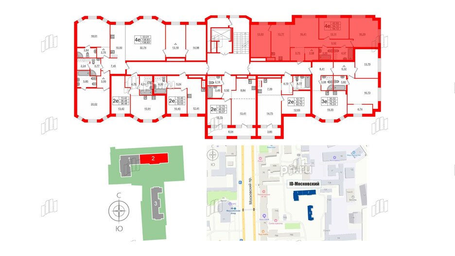 Квартира в ЖК ID Московский, 3 комнатная, 94.12 м², 3 этаж