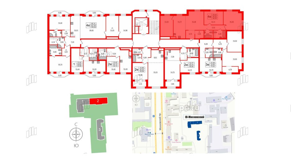 Квартира в ЖК ID Московский, 3 комнатная, 94.35 м², 7 этаж