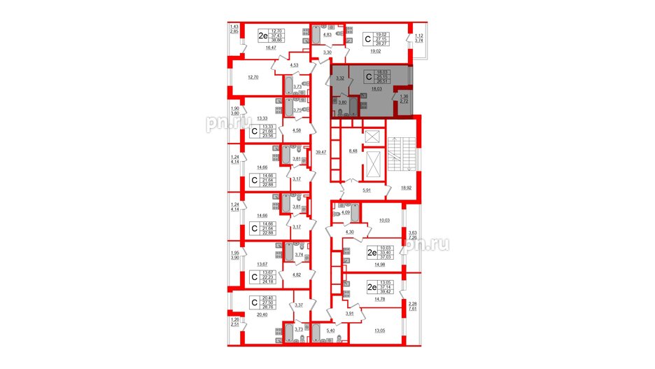 Квартира в ЖК Аквилон All in 3.0, студия, 26.51 м², 2 этаж